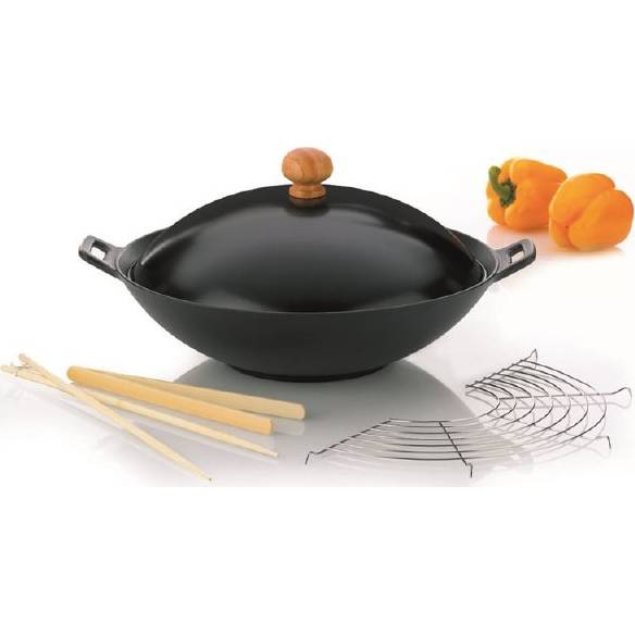 WOK 36cm set CLASSIC 5-dílný litina, kov, nerez, dřevo